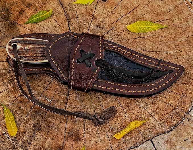 Break Edge Handcrafted Cowboy Hunting Knife with Leather Sheath Premium Handle Best Gift for Boy Friend and Father Day. (Light Brown)