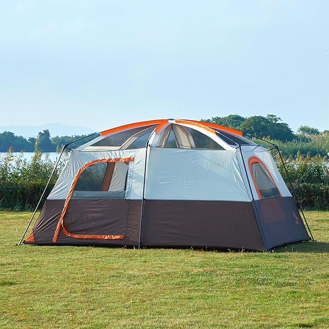 KTT Extra Large Tent 10-12-14 Person(B)Family Cabin Tents2 Rooms3 Doors and 3 Windows with MeshStraight WallWaterproofDouble LayerBig Tent for OutdoorPicnicCampingFamily Gathering