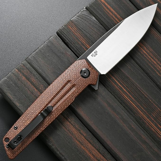 Sitivien ST152 Folding KnifeK110(D2) Steel Blade with Micarta Handle EDC Tool Knife for Outdoor CampingHikingFishing(Brown)