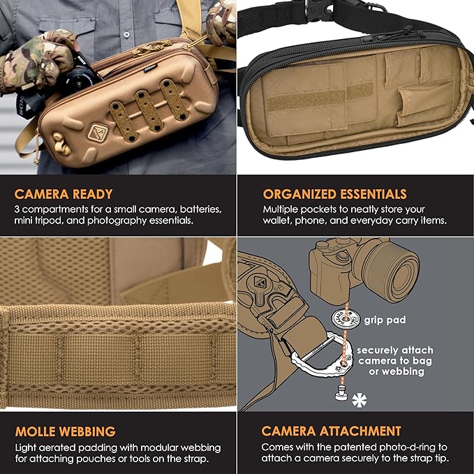HAZARD 4 Bandoleer - Mini Tactical Sling Bag - EDC/CCW Shoulder Crossbody Pack - Water Resistant Small Chest Satchel - Durable Carry Travel Backpack - Military-Style Single Strap Body Pack - Coyote
