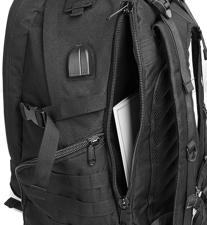 K-Cliffs Heavy Duty Backpack Student Laptop Travel Rucksack Deluxe School Bookbag Molle Tactical Hiking Daypack Black