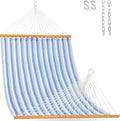 Lazy Daze Hammocks Quick Dry Hammock with Spreader Bar Textliene Fabric Double 2 Person Hammock with Chains Outdoor Patio Poolside Backyard Beach 450 lbs Capacity Blue Stripes