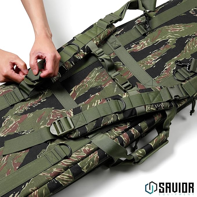 Savior Equipment American Classic Tactical Double Long Gun Bag Pistol Transportation Case w/Backpack Strap Lockable Compartment Available Length in 32 36 42 46 51 55