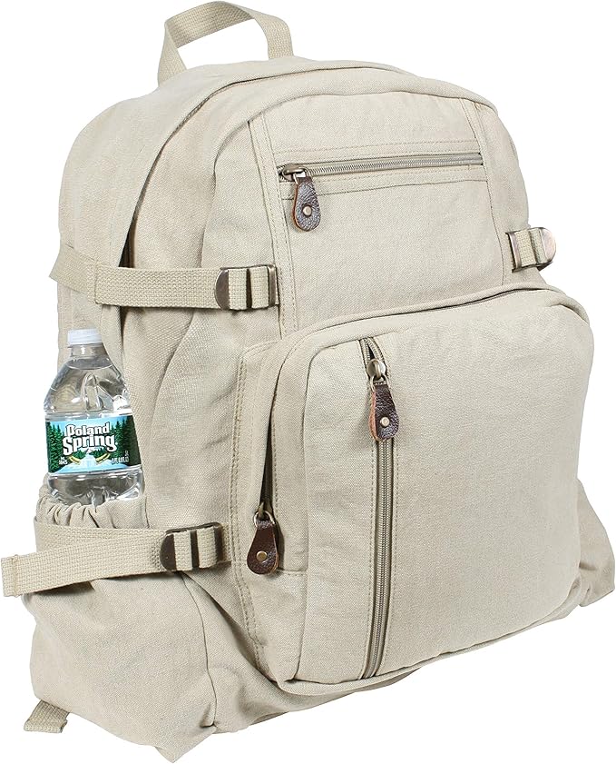 Vintage Washed Solid Military Large Canvas Backpack Khaki