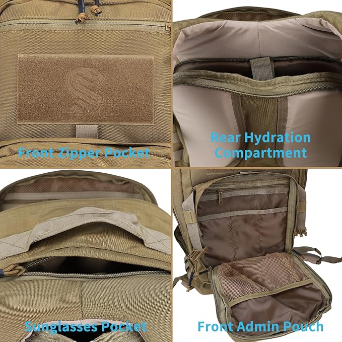 MGFLASHFORCE Molle Military Tactical Backpack for Men 30L Daypack Army Rucksack Pack Bug Out Bag 15.6 Laptop Compartment (Coyote Brown)