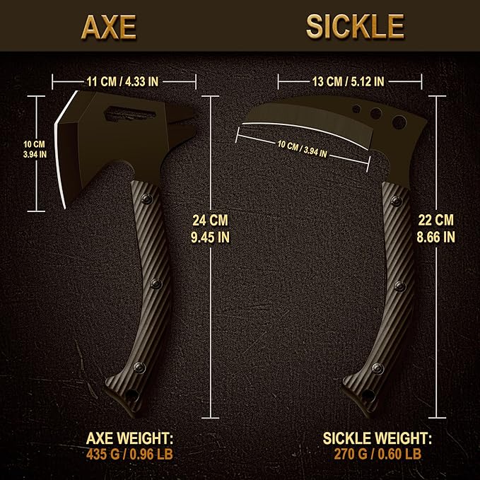 Grumpy Bear Tactical Axe Sickle Set Survival Axe Sharp Tomahawk with Sheath Portable Tomahawk Durable Survival Hatchet for Emergency Hiking and Camping for Men Women