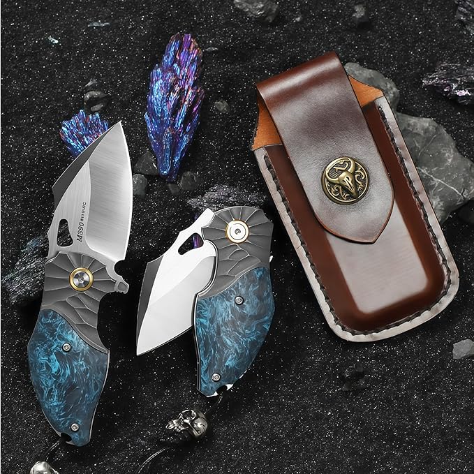 Pocket Knife Hunting Knives &amp Tools Knifes HRC 60 Hand-Carved Vegetable-Tanned Leather Sheath Folding Knife Lightweight Outdoor Knife for Backpacking