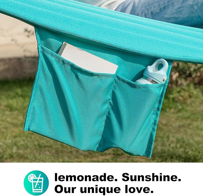 GAFETE 2 Person Hammock with Stand for Outside Heavy Duty Steel Stand Double 55inch Hammocks Large Removable Pillow Storage Bags Max 475 lbs Capacity (Lake Aqua)