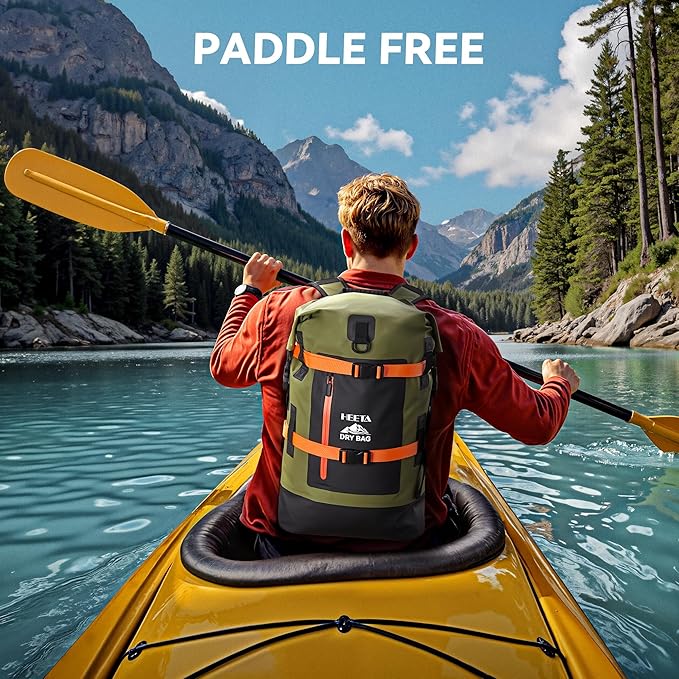 HEETA Dry Bags Waterproof Backpack 40L for Men &amp Women Roll Top Heavy Duty Cushioned Hiking Backpack for Kayaking Boating Paddle Boarding Fishing Travel Camping Beach Vacation Cruise Ship Essenti
