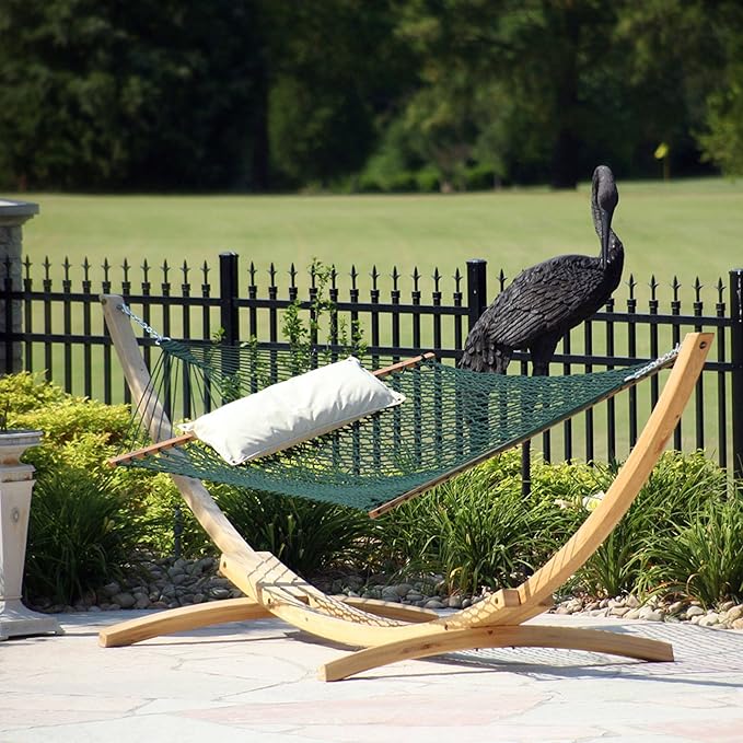 Hatteras Hammocks Executive Green DuraCord Rope Hammock – 13 ft. x 65 in. 2-Person 450 lb Capacity Cumaru Spreader Bar Zinc-Plated Hardware – Handcrafted in The USA