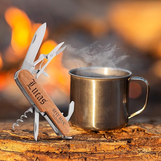 Set of 3 - Personalized Groomsmen Gift for Wedding Custom Multitool Groomsmen Proposal Gift Solid Wood Laser Engraved Multi Tool -Free Engraving
