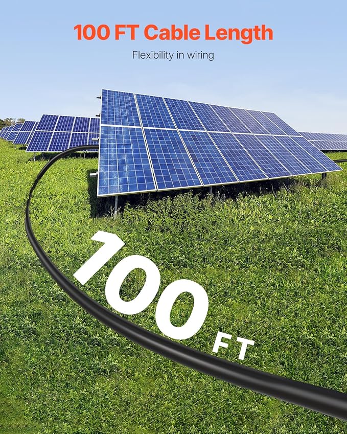 VEVOR 100FT Solar Panel Wire 10AWG Tinned Copper PV Cable 6mm² IP67 Waterproof XLPE Insulation Outdoor Extension Cord for RV Boat Home Solar Black