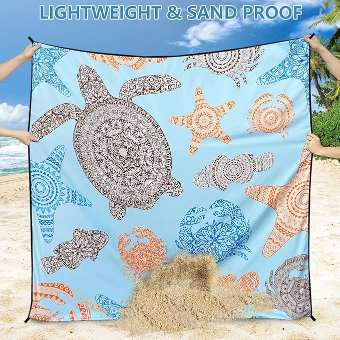 Beach Blanket Waterproof Sandproof Beach Mat 79 X 83/10'x9'for 2-8 Adults Quick Drying Outdoor Picnic Mat Beach Accessories for Travel Camping Hiking