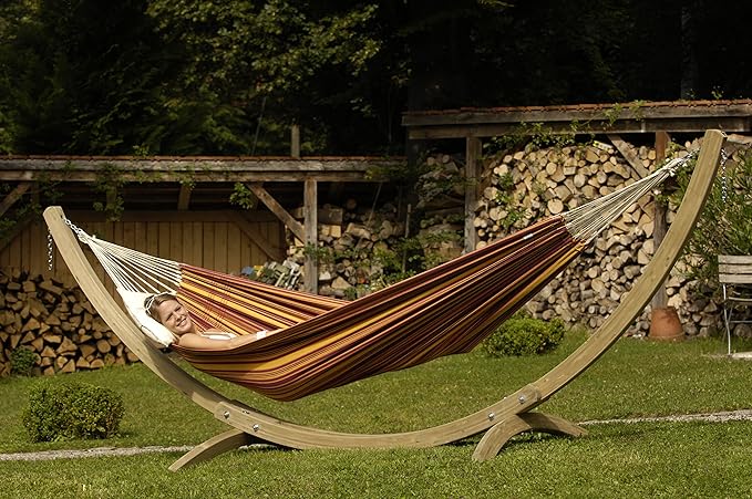 Olymp Hammock Stand Wood Construction Indoors and Outdoors Adjustable Hanging Range of 118 - 142 Holds Up to 440lbs