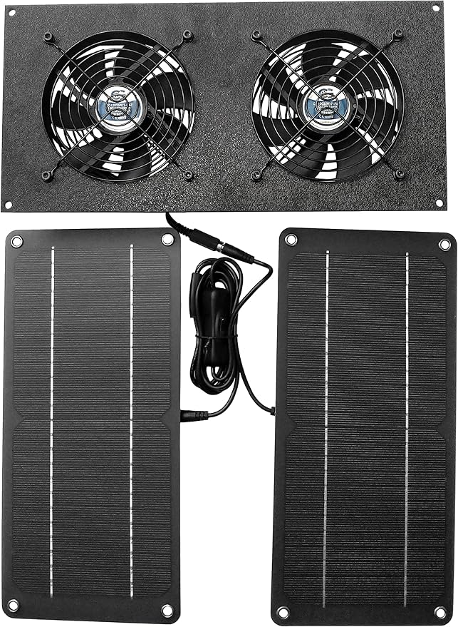 CoolerGuys 10W Solar Powered Dual Fan Kit for Small Chicken Coops Greenhouses Doghouses Sheds and Other Enclosures