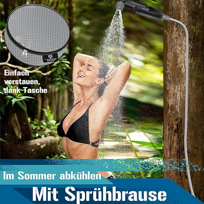 KESSER Camping Shower with Battery | Submersible Pump | Shower Head | 2 x 2200 mAh Lithium Batteries USB Charging Cable for Camping Garden Car