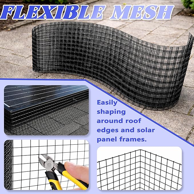 PROLEE 6 Inch X 100FT Solar Panel Bird Guard Anti-Rust Critter Guard with 100 Fastener Clips Rooftop Solar Panel Bird Wire Screen Removable Without Damage(6 Inch x 100 Feet)