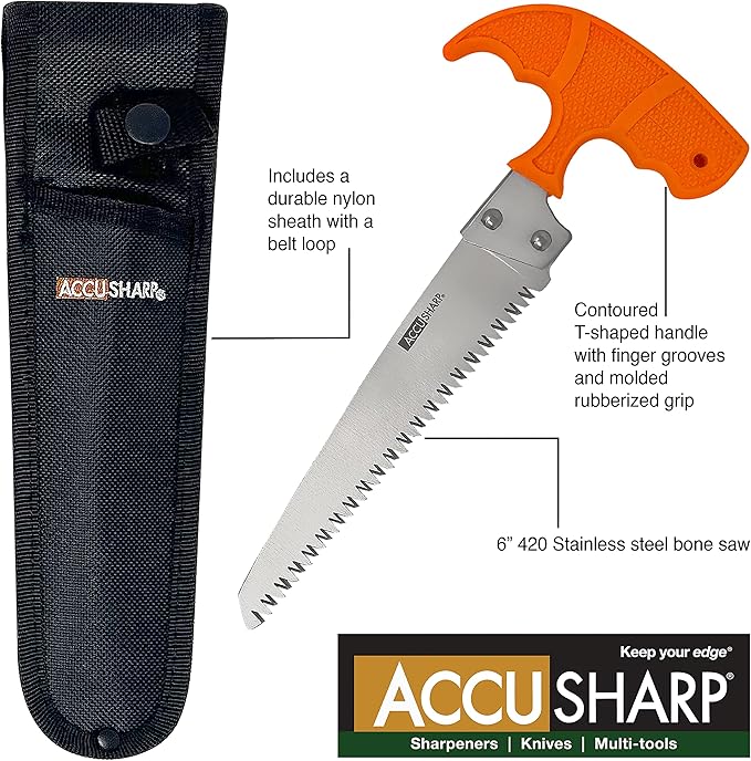 AccuSharp Bone Saw &amp Gut Hook Knife Bundle Ergonomic and Durable Cutting Tools with Sheaths Essential Hunting and Outdoor Toolkit
