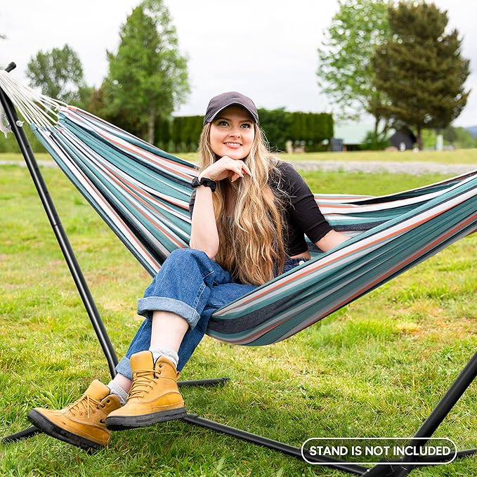 SUNCREAT Hammocks Outdoor Camping Double Hammock Extra Large 2 Person Hammock for Camping Green &amp Red