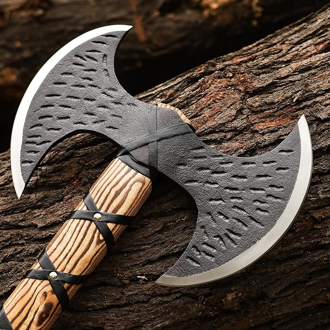 SHINY CRAFTS® Handcrafted Viking Axe – Engraved Nordic Blade with Wooden Handle Norse Bearded Hatchet for Men Unique Gift for Him Collectors Cosplay Camping Medieval Wall Decor (Black-VBA-22-A)