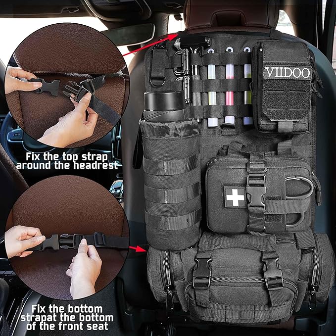 Molle Seat Back Organizer Tactical Seat Covers with Pouches Molle Tactical Vehicle Organizers Panel Car Seat Covers Protector for Truck