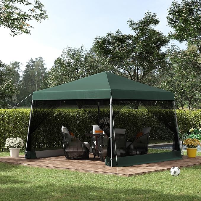 10x10 Portable Instant Pop Up Tent Featuring Ventilated Mesh Side Walls Adjustable Height Easy Fold and Heavy Duty Carry Bag