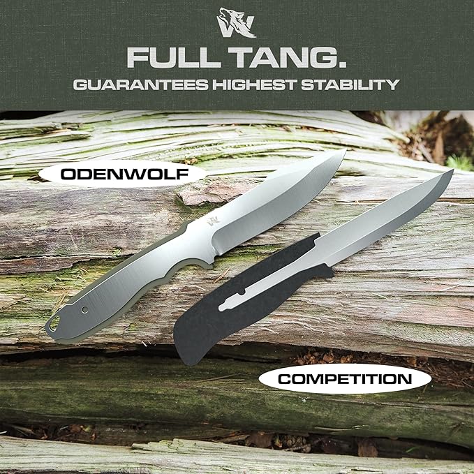 ODENWOLF WOLF-II Full Tang Survival Knife with Sheath and Multi Lok - Strong Tactical Fixed Blade - Made of D2 Steel - Bushcraft and Camping Knife - EDC Outdoor Knife with TPE Handle
