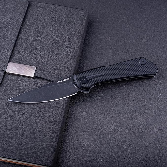 Real Steel VALORE liner lock flipper Pocket Knife - Nitro-V Steel ball bearing  G10 HandleTwo-Bolt Design Language of Poltergeist Works - Perfect for Camping Hiking EDC Cutting Tasks (Black G10/B
