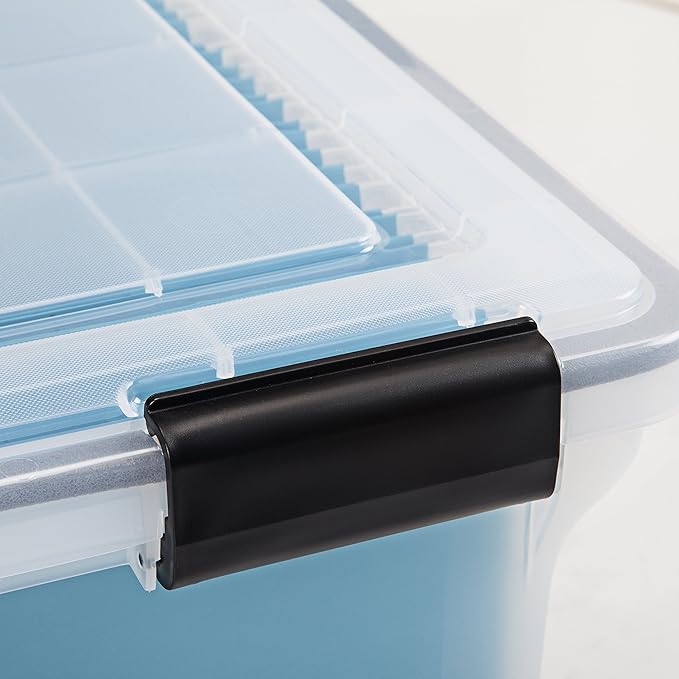 IRIS USA File Box WeatherPro Organizer Plastic for Letter/Legal Water Resistant Document Durable Lid Seal w/Secure Latching Buckles Stackable Nestable Clear 32 Qt. 1 Pack