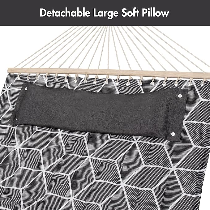 ANOW Outdoor Hammock with Spreader Bars and Detachable Pillow 2 Person Hammock 450 LBS Weight Capacity Gray Cube