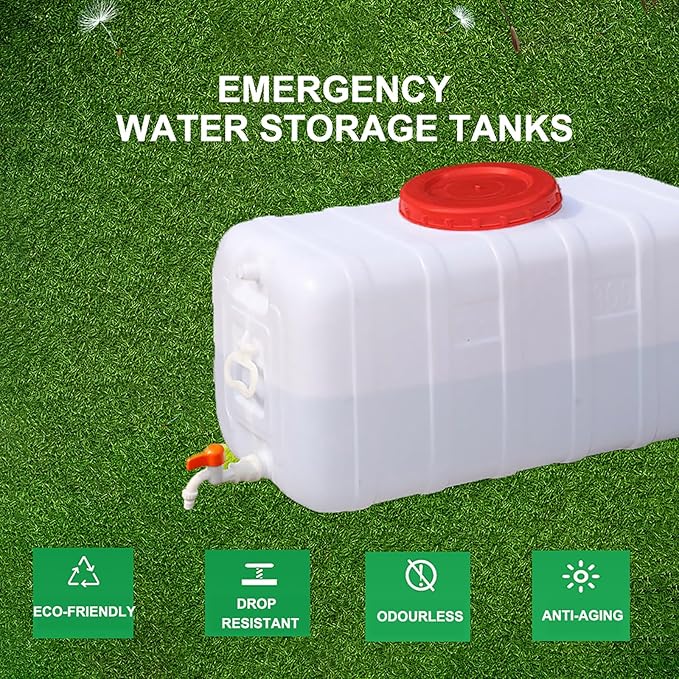 Large Capacity Water Tank with Spigot for Camping Plastic Water Storage Tank Water Container for Emergency Storage Household Outdoor Camping RV Self-Driving Tour(Size:35L/9gallon)