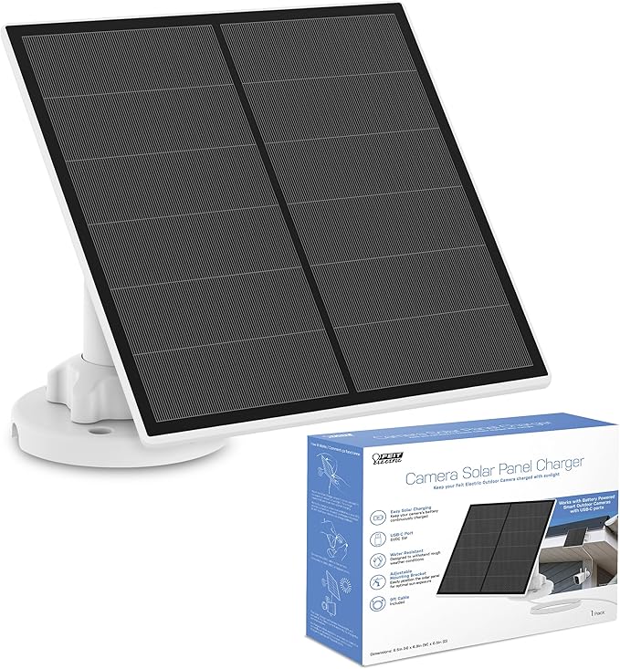 Feit Electric Solar Panel Continuous Charger Panel/SOL/CAM Compatible Feit Electric Smart Outdoor Camera CAM/WM/WiFi/BAT 9ft Cord Micro-USB Adjustable Mounting Bracket