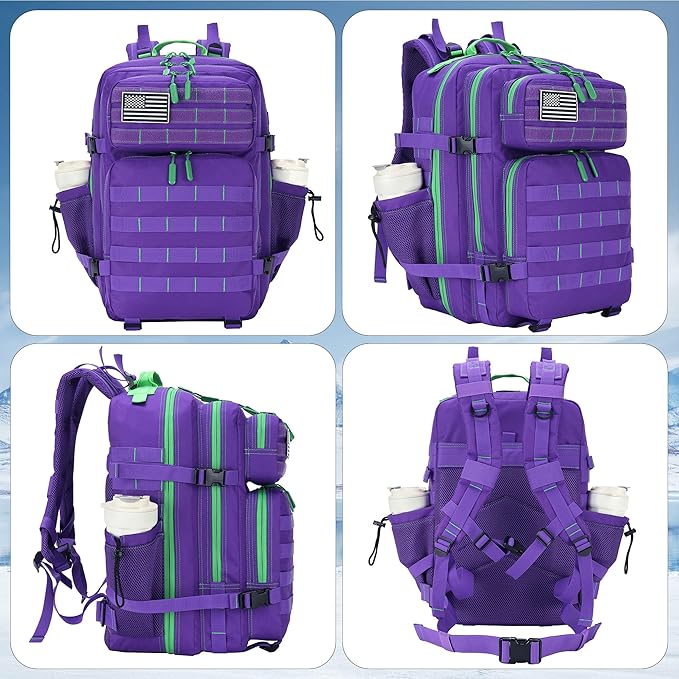 Lovelinks21 45L Tactical Assault Backpack 3 day assault pack with Molle Waterproof backpack Rucksack for Tactical Backpacks (Purple Green)