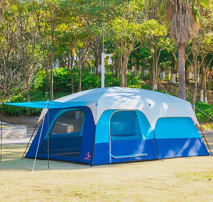 KTT Extra Large Tent 6-10-12-14 Person(A)Family Cabin Tents2 Rooms3 Doors and 3 Windows with MeshStraight WallWaterproofDouble LayerBig Tent for OutdoorPicnicCampingFamily Gathering