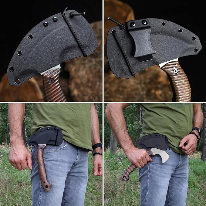 AncientSmithy Tactical Tomahawk Full Tang Axe 11.22 Throwing Hatchet with Sheath - Small Bushcraft Survival Axes Handmade with Composite Handle