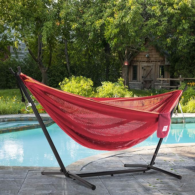 Vivere C9MESH-46 Hammock with Stand Peach and Punch