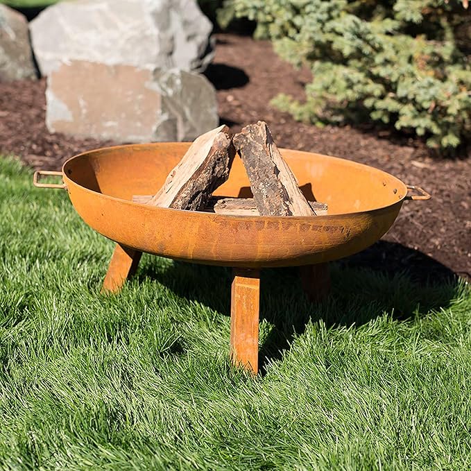 Sunnydaze 30-Inch Cast Iron Heavy Duty Fire Pit for Outside - Wood Burning Outdoor Fire Pit Bowl with Handles - Rust