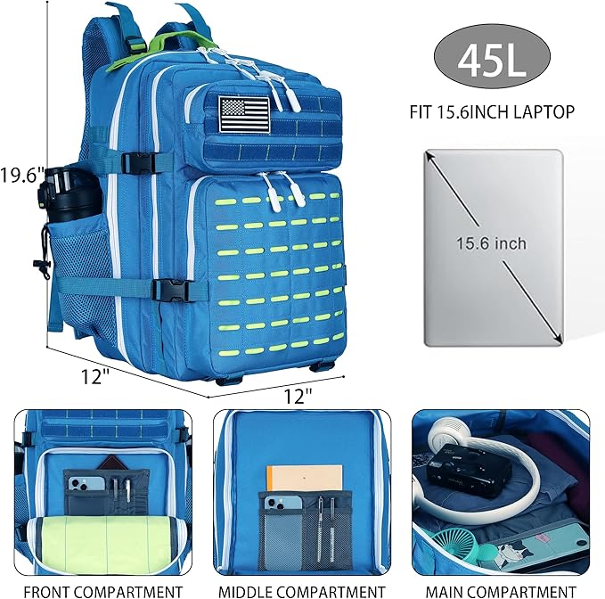 Military Tactical Backpack 45L/25L 3 Day Assault Pack Molle Daypack Hiking Backpack for Men and Women (Blue-Yellow 45L)