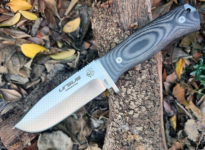 J&ampV URSUS – Survival Knife for Camping Bushcraft Field Hunting Fishing Blade 14.5 cm Stainless Steel MOVA 1.4116 Leather Sheath Made in Spain BLACK MICARTA