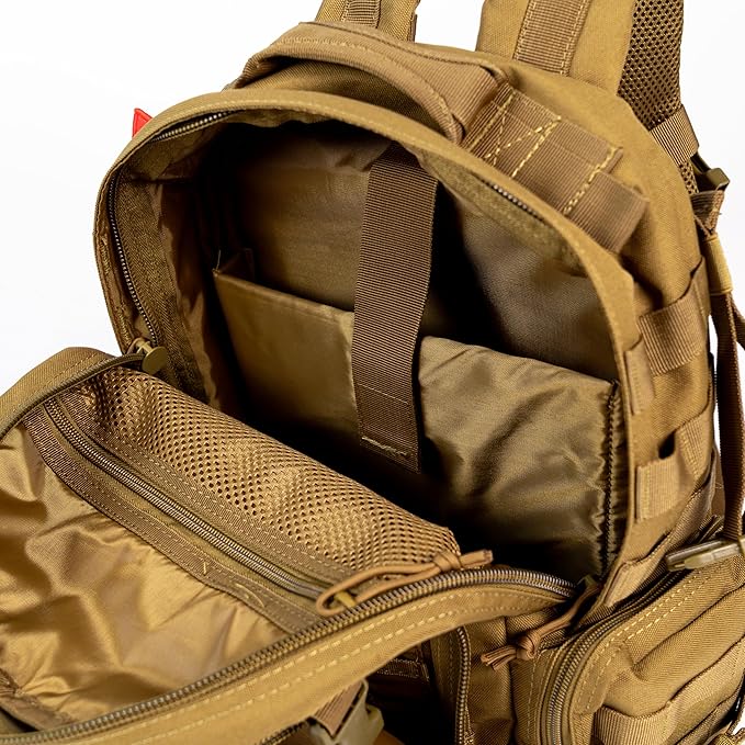 Tactical Backpack 25L + EDC Sling Bag Set- Military MOLLE Assault Pack with Crossbody Chest Bag Compact Tactical Daypack for Hiking Camping Travel &amp Bug Out Gear (Coyote Brown)