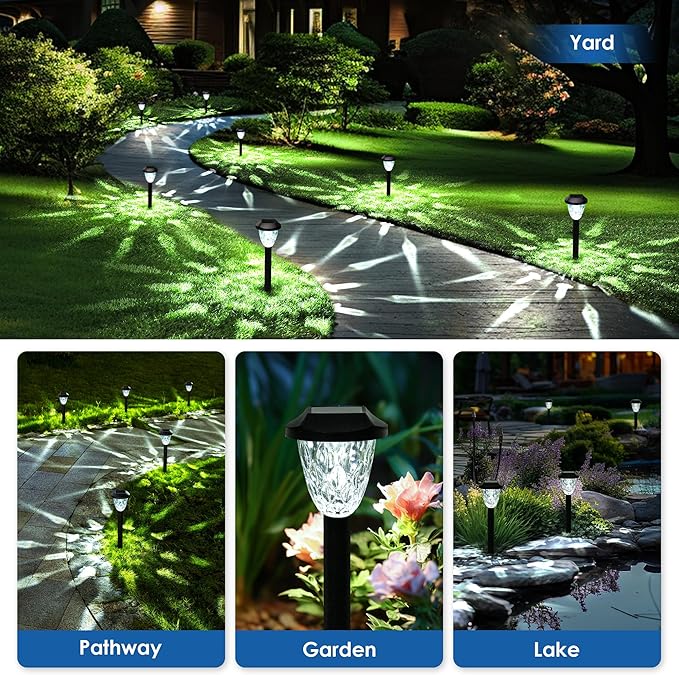 GIGALUMI 16 Pack Solar Outdoor Lights Bright Solar Pathway Lights with Great Pattern Waterproof Auto On/Off Light for Outside Garden Walkway Driveway Lawn Pathway