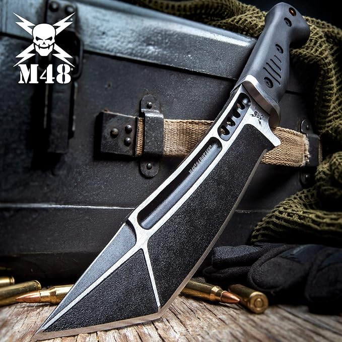 M48 Sabotage Tanto Fighter Knife – Black Oxide Coated Stainless Steel Blade Injection Molded TPR Handle Vortec Blade Cover - A New Age of Tanto Knife for the Modern User