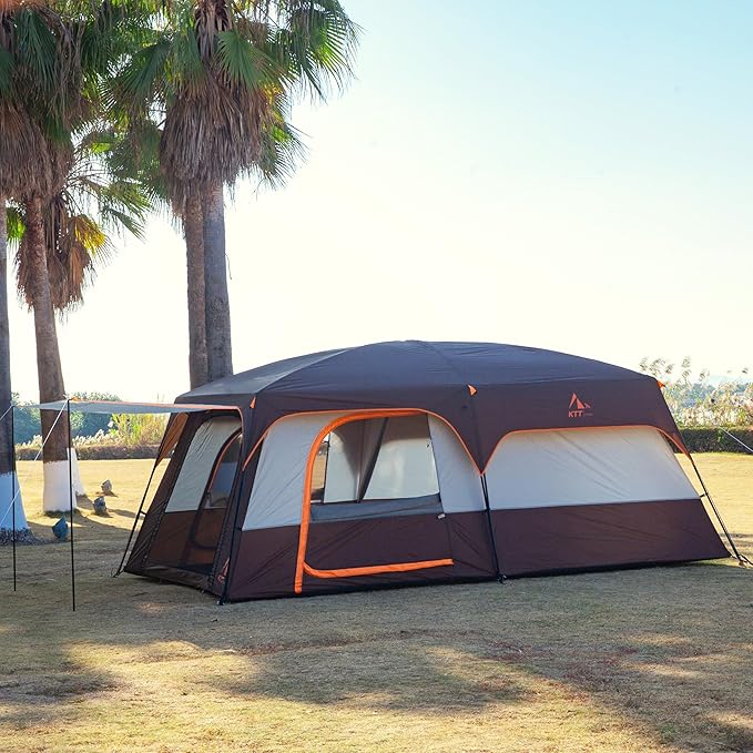 KTT Extra Large Tent 6-10-12-14 Person(A)Family Cabin Tents2 Rooms3 Doors and 3 Windows with MeshStraight WallWaterproofDouble LayerBig Tent for OutdoorPicnicCampingFamily Gathering