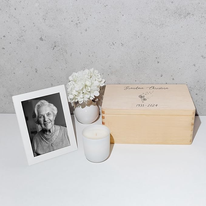 Creative Deco Personalized Wooden Storage Box Mourning Box | 11.8x7.87x5.51in (+-0.5) | Hinged Lid Handle Engraving | Unpainted Gift Box | Rough UNSANDED Keepsake Memory Souvenir Chest