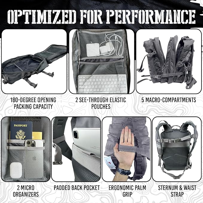 AMERICANPHOENIX 45L Elite Tactical Backpack | 3X Stronger Work &amp Military Backpack | Water Resistant and Heavy Duty | 3 Day MOLLE Bug Out Bag (Arctic Grey)