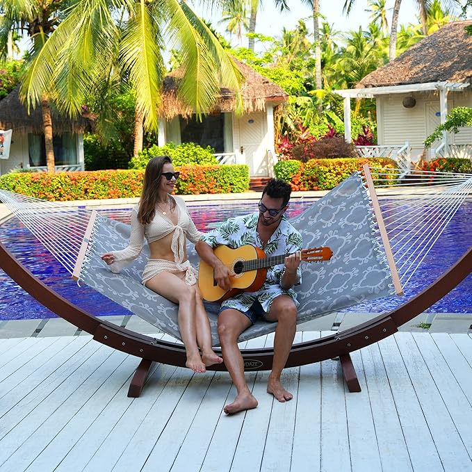 Lazy Daze Hammocks Quick Dry Hammock with Spreader Bar Textliene Fabric Double 2 Person Hammock with Chains Outdoor Patio Poolside Backyard Beach 450 lbs Capacity Four Leaf Clover