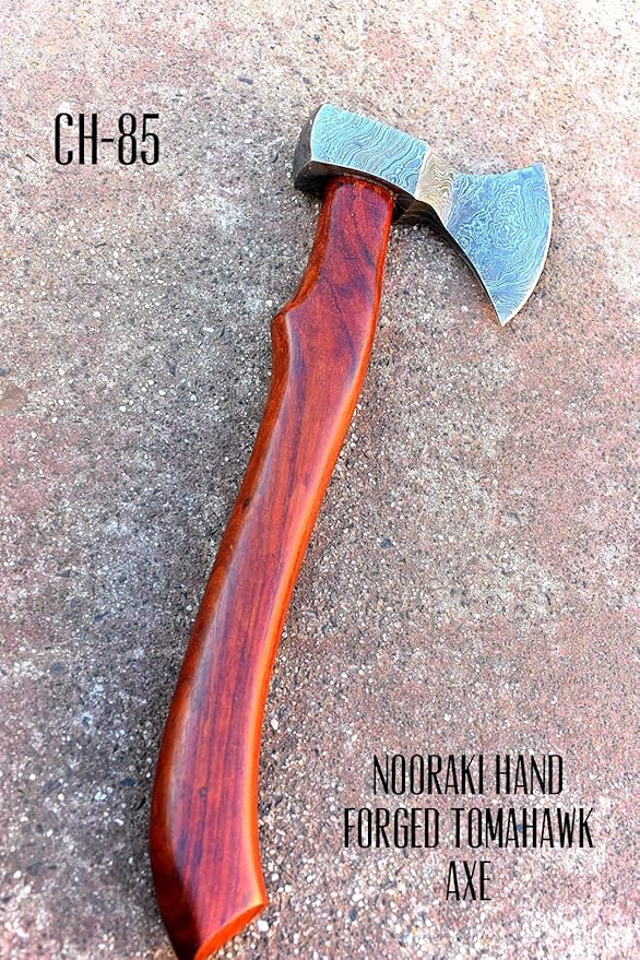 NOORAKI 14 Camping Axe Hatchet Tomahawk | Handmade Damascus Carbon Steel Hunting Viking Axe Chopping Axe Throwing Axe Gardening &amp Bushcraft Axe for Outdoor Wood | Viking Gifts for Men with She