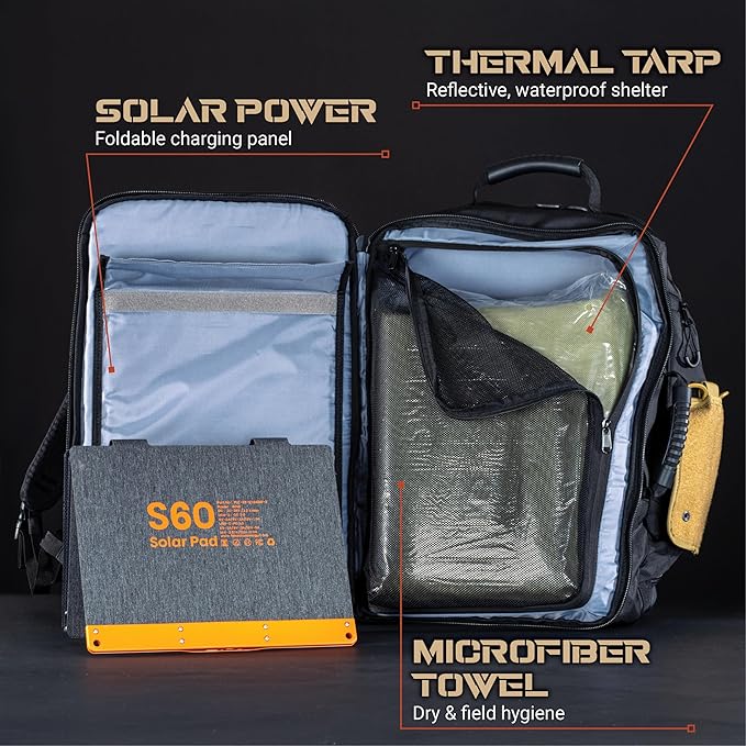 Cargo 72-Hour Survival Kit Loadout Backpack - Complete Bug Out Emergency Kit with Tactical 48L Backpack Water Filtration Power Medical Shelter &amp Fire System - Modular Urban Preparedness System