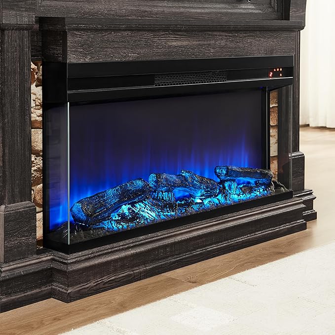 OKD 52 Inch Electric Fireplace with Mantel Fireplace TV Stand with 36 3-Sided Glass Electric Fireplace Heater for Living Room Dark Rustic Oak