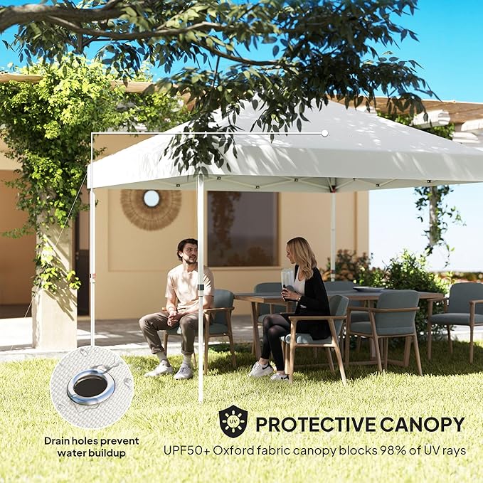 10'x10' Premium Quality Complete Height Adjustable Pop Up Canopy Tent with Sidewall Panels and Multiple Storage Pockets Pure White